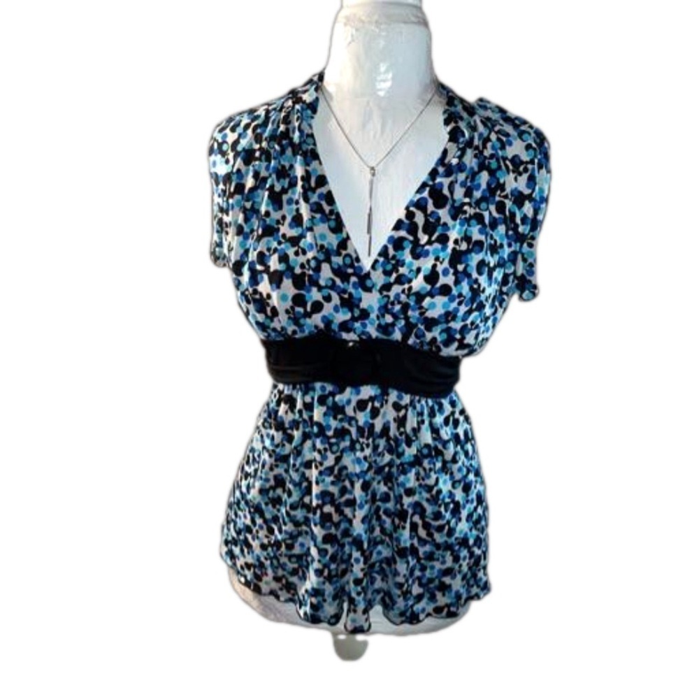 Pre-Loved EUC Cato Ruffle Cap Sleeve Small Polka Dots Built in Belt Cinched SZ S